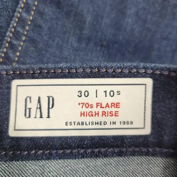Gap '70s Flare High Rise Jeans Size 30 10S Blue Dark Wash Cotton Denim Retro - Picture 7 of 9